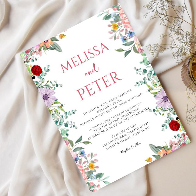 Modern Chic Boho Bright Wild Flowers Wedding Invitation (Creator Uploaded)