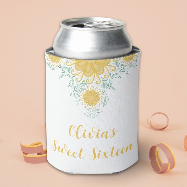 Modern Chic Boho Floral Sweet 16 Birthday Party Can Cooler (Creator Uploaded)