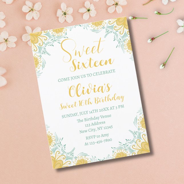 Modern Chic Boho Floral Sweet 16 Birthday Party Invitation (Creator Uploaded)