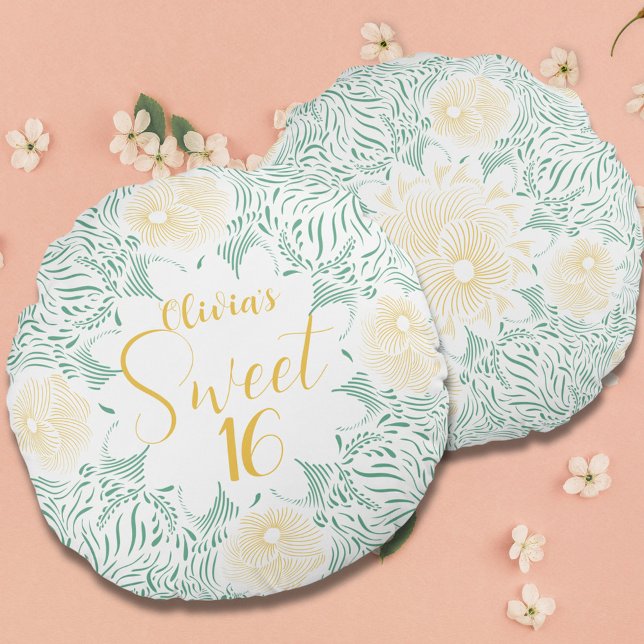 Modern Chic Boho Floral Sweet 16 Birthday Party Round Cushion (Creator Uploaded)