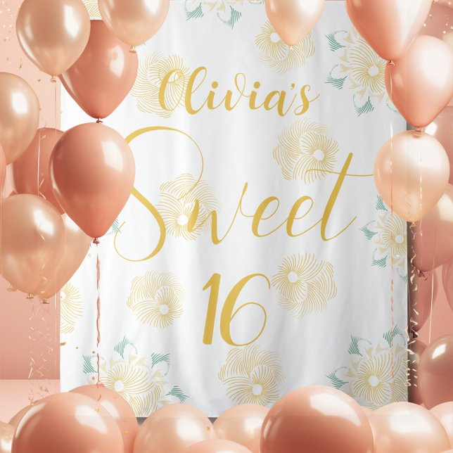 Modern Chic Boho Floral Sweet 16 Birthday Party Tapestry (Creator Uploaded)