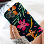 Modern chic boho tropical floral pattern monogram Case-Mate iPhone case<br><div class="desc">Modern chic boho tropical floral pattern monogram with spring and summer hand painted pink,  yellow,  green flowers and leaves on a deep navy blue watercolor,  add your monogram or initials.</div>
