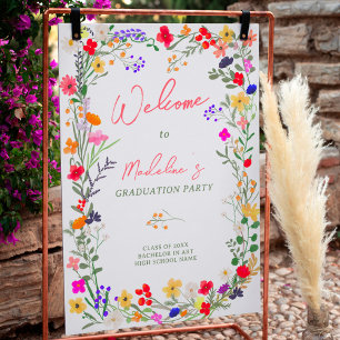 Modern chic boho wild flowers graduation welcome poster