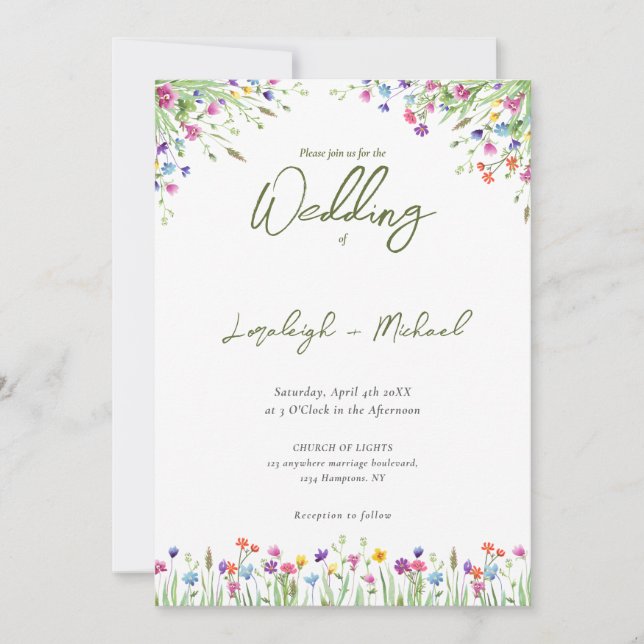 Modern Chic boho wildflowers Wedding Invitation (Front)