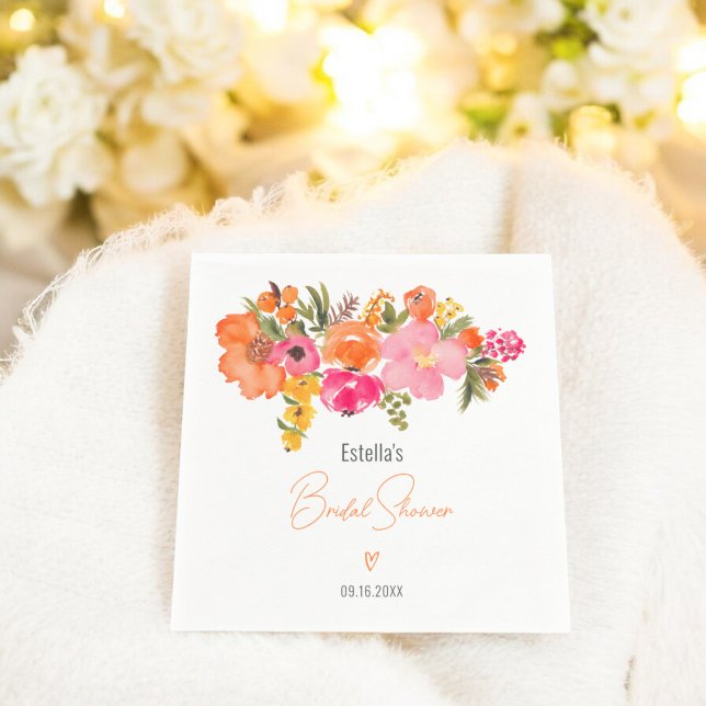 Modern chic bold floral script bridal shower napkin (Modern chic bold floral script bridal shower napkins)