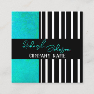 modern chic bold turquoise on black stripes  square business card