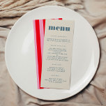 Modern Chic Bold Typography Simple Wedding Menu<br><div class="desc">A gorgeous touch to your reception tables,  this modern wedding menu features chic bold typography with a beautiful colour palette. The front is minimalist and simple,  then turn it over for a burst of colour with bright pink and red stripes!</div>