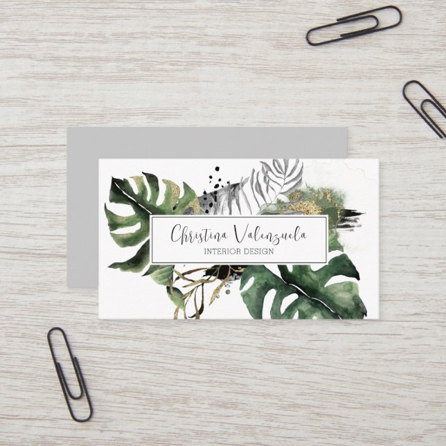 Modern Chic Botanical Greenery Business Card (Front/Back In Situ)