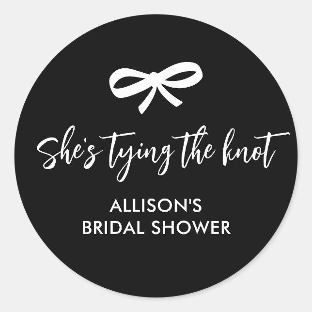 Modern Chic Bow Ribbon Bridal Shower Black White Classic Round Sticker (Front)