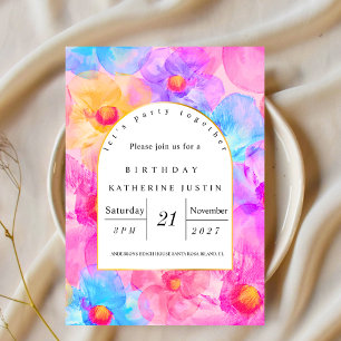 Modern chic bright rose pink wildflowers invitation