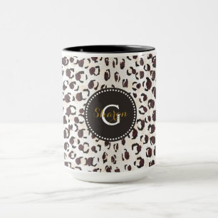 Modern chic brown cheetah print pattern monogram mug
