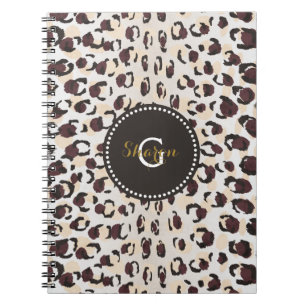 Modern chic brown cheetah print pattern monogram notebook