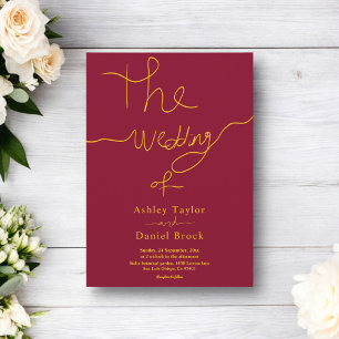 Modern Chic Burgundy And Gold Calligraphy Wedding Invitation