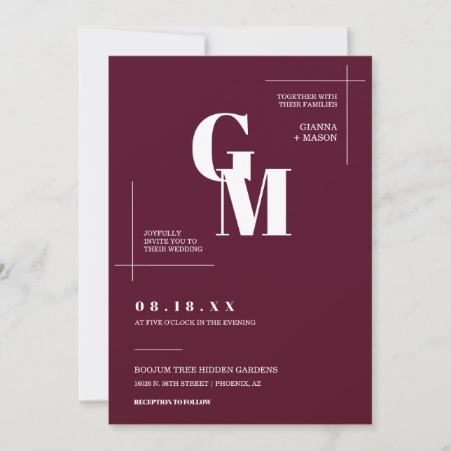 Modern Chic Burgundy Boho Wedding QR Code Photo Invitation (Front)