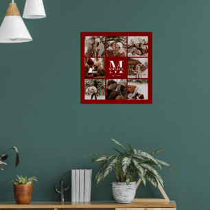 Modern Chic Burgundy Family Photo Collage Keepsake Poster