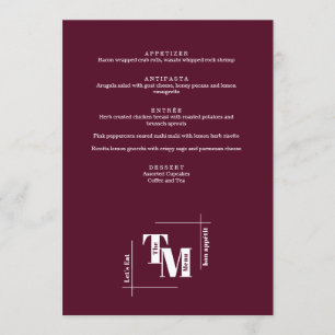Modern Chic Burgundy Minimalist Wedding Thank You Menu