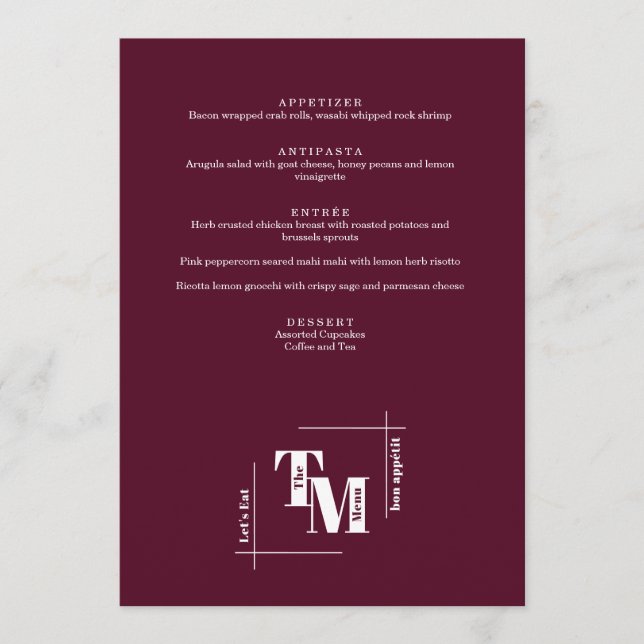Modern Chic Burgundy Minimalist Wedding Thank You Menu (Front)