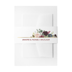 Modern Chic Burgundy Navy Boho Wedding Invitation Belly Band