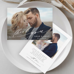 Modern Chic Calligraphy 2 Photo Wedding  Thank You Card