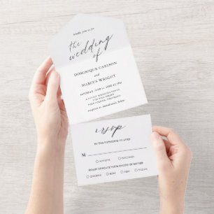 Modern Chic Calligraphy Simple Elegant Wedding All In One Invitation