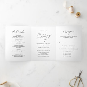 Modern Chic Calligraphy Simple Elegant Wedding Tri-Fold Invitation