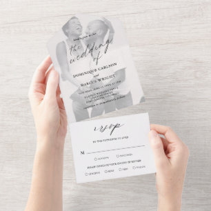Modern Chic Calligraphy Simple Photo Wedding All In One Invitation
