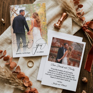 modern chic calligraphy thank you 2 photo wedding card