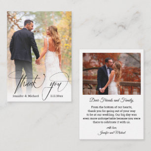 modern chic calligraphy thank you 2 photos wedding card