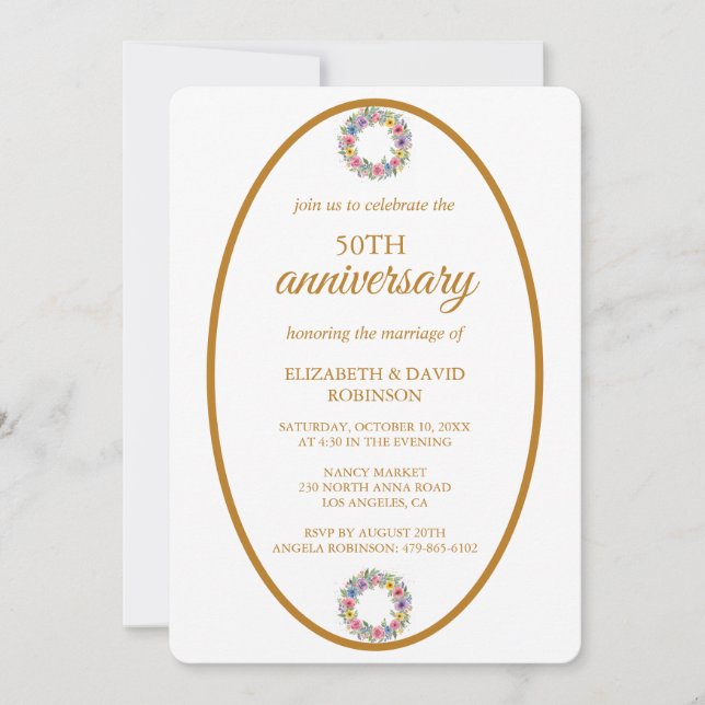 Modern chic celebration 50th anniversary wedding invitation (Front)