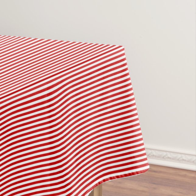 Modern Chic Christmas Red White Stripes Pattern Tablecloth (In Situ)