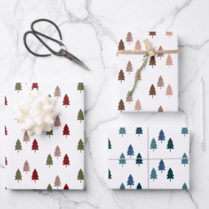 Modern Chic Christmas Tree Glitter Colourful Wrapping Paper Sheet