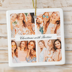 Modern Chic Christmas With Besties 4 Photo Holiday Ceramic Ornament