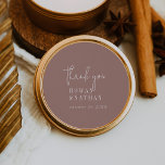 Modern Chic Cinnamon Pink Thank You Stickers<br><div class="desc">These modern chic cinnamon pink thank you stickers are perfect for a simple wedding reception. The romantic boho design features rustic unique and stylish bohemian typography in a muted dusty rose mauve colour. Personalise the sticker labels with your names, and the date. These stickers can be used for a wedding...</div>