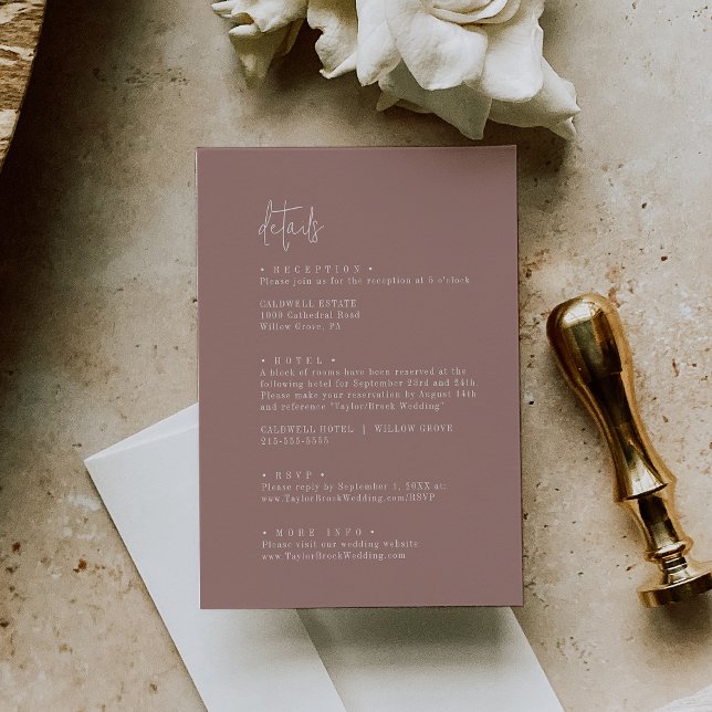 Modern Chic Cinnamon Pink Wedding Details Enclosure Card (Creator Uploaded)