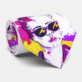 Modern Chic Colorful Hand Drawn Face Tie