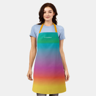 Modern Chic Colorful Rainbow Ombre Custom Name Apron