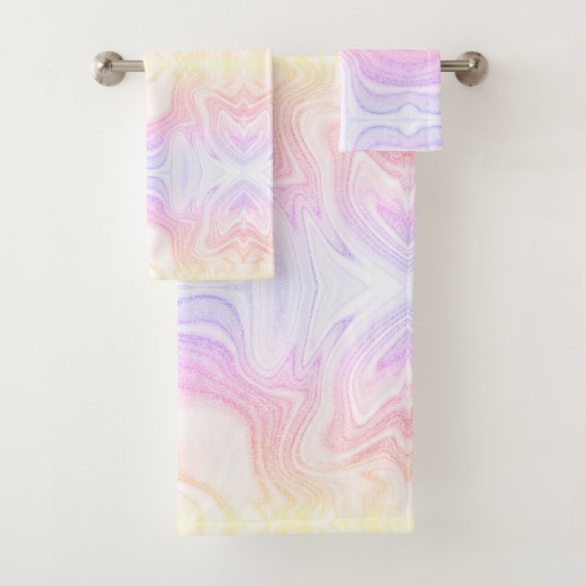 Modern chic  colourful rainbow marble bath towel set (Insitu)