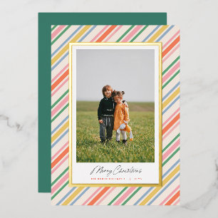 Modern Chic Colourful Stripes Christmas Foil Card