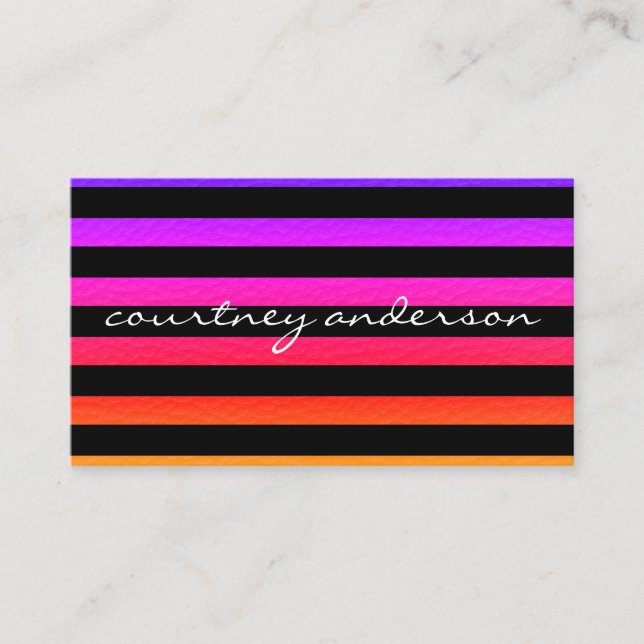 Modern Chic Colourful Texture Black Stripes Business Card (Front)