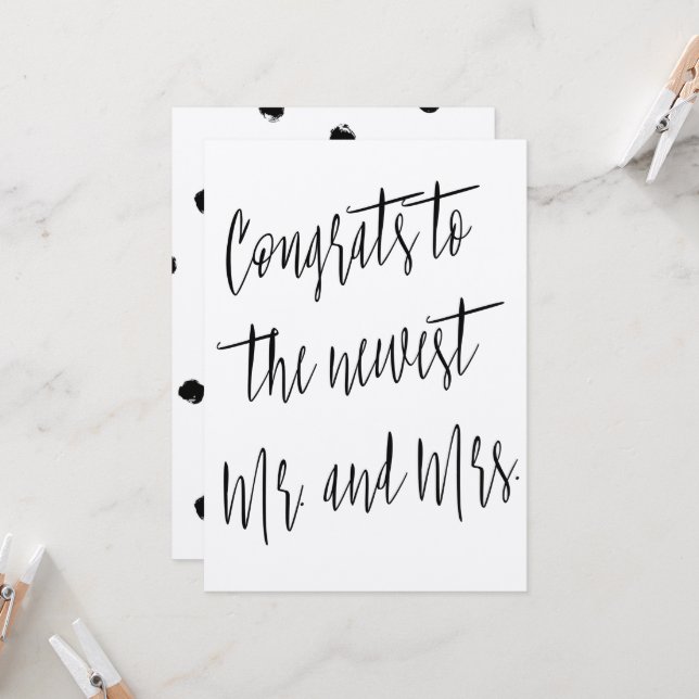Modern Chic "Congrats to the news Mr. and Mrs." Card (Front/Back In Situ)