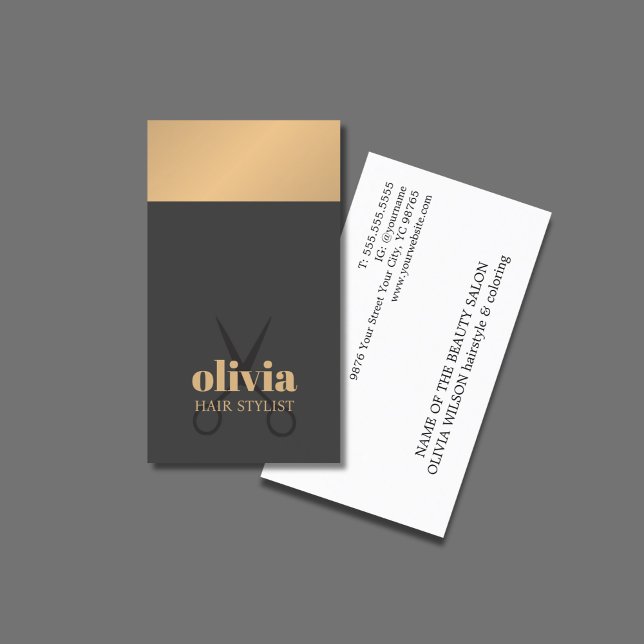 Modern Chic Copper Grey Bold Hairstylist Business Card (Creator Uploaded)