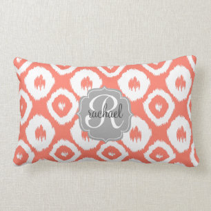Modern Chic Coral Ikat Diamonds Personalised Lumbar Cushion