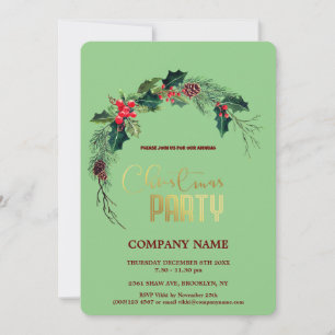 Modern Chic Corporate Christmas Watercolor Wreath Invitation