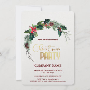 Modern Chic Corporate Christmas Watercolor Wreath Invitation