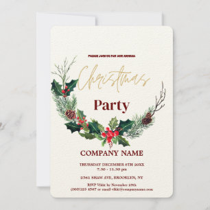 Modern Chic Corporate Christmas Watercolor Wreath Invitation