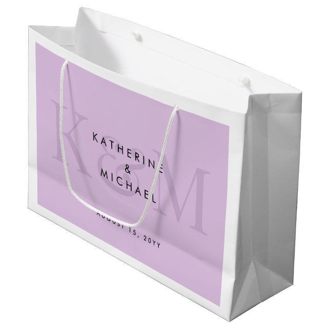 Modern Chic Couple Names Bride & Groom Wedding Large Gift Bag (Front Angled)