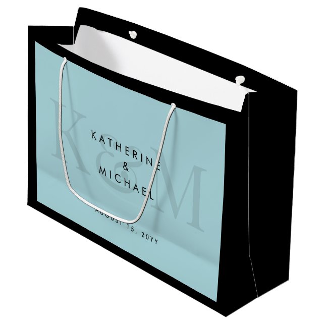 Modern Chic Couple Names Bride & Groom Wedding Large Gift Bag (Front Angled)