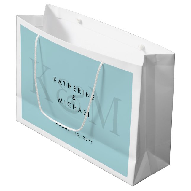 Modern Chic Couple Names Bride & Groom Wedding Large Gift Bag (Front Angled)