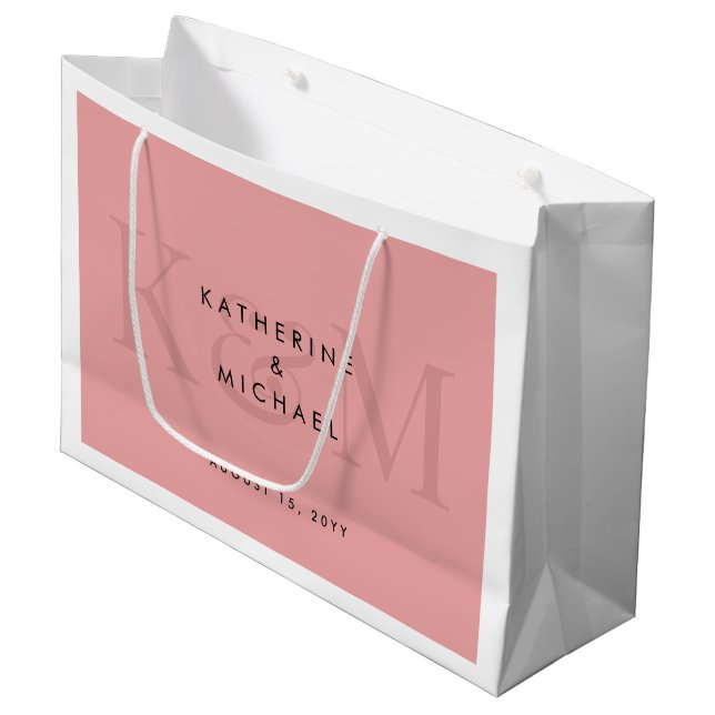 Modern Chic Couple Names Bride & Groom Wedding Large Gift Bag (Front Angled)