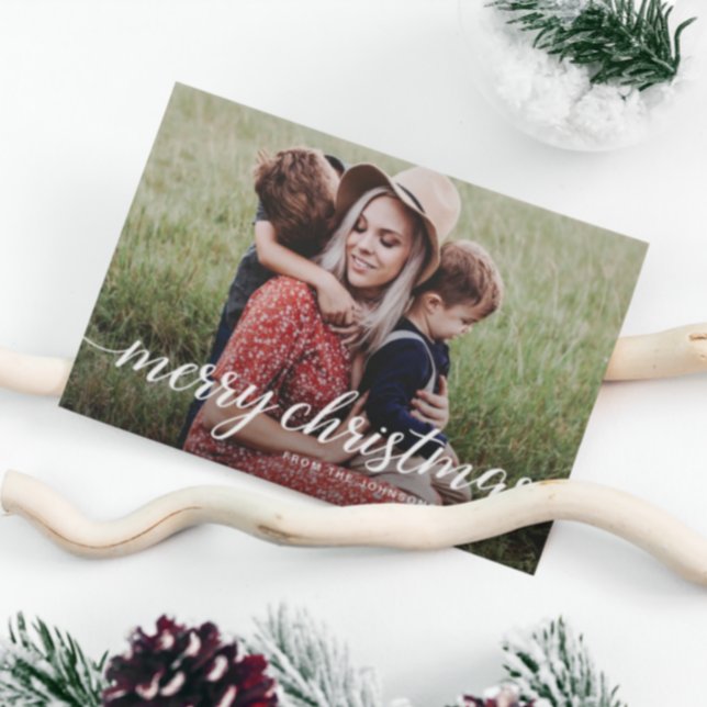 Modern Chic Custom 2 Photos Merry Christmas Family Holiday Card (Creator Uploaded)